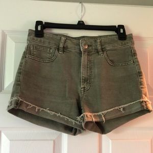 AMERICAN EAGLE HIGH RISE ARMY GREEN JEAN SHORTS